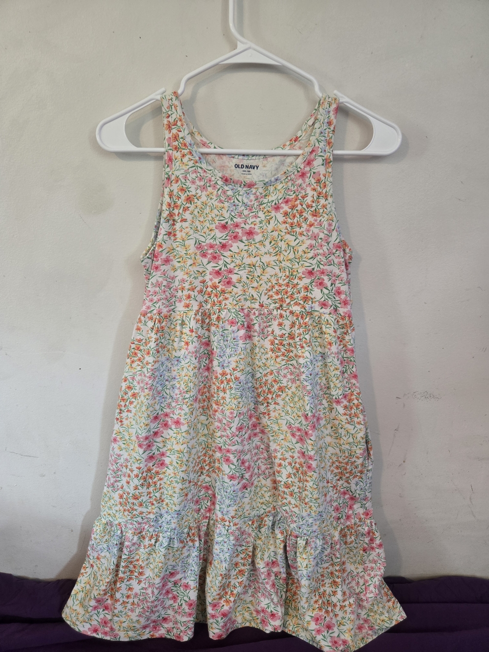 Old Navy Girls' Floral Tank Dress in White with Pink & Orange Flowers